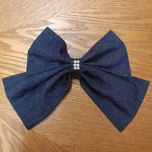 Women's Elegant Blue Denim Bow with Beads NWT Size:OS Handmade